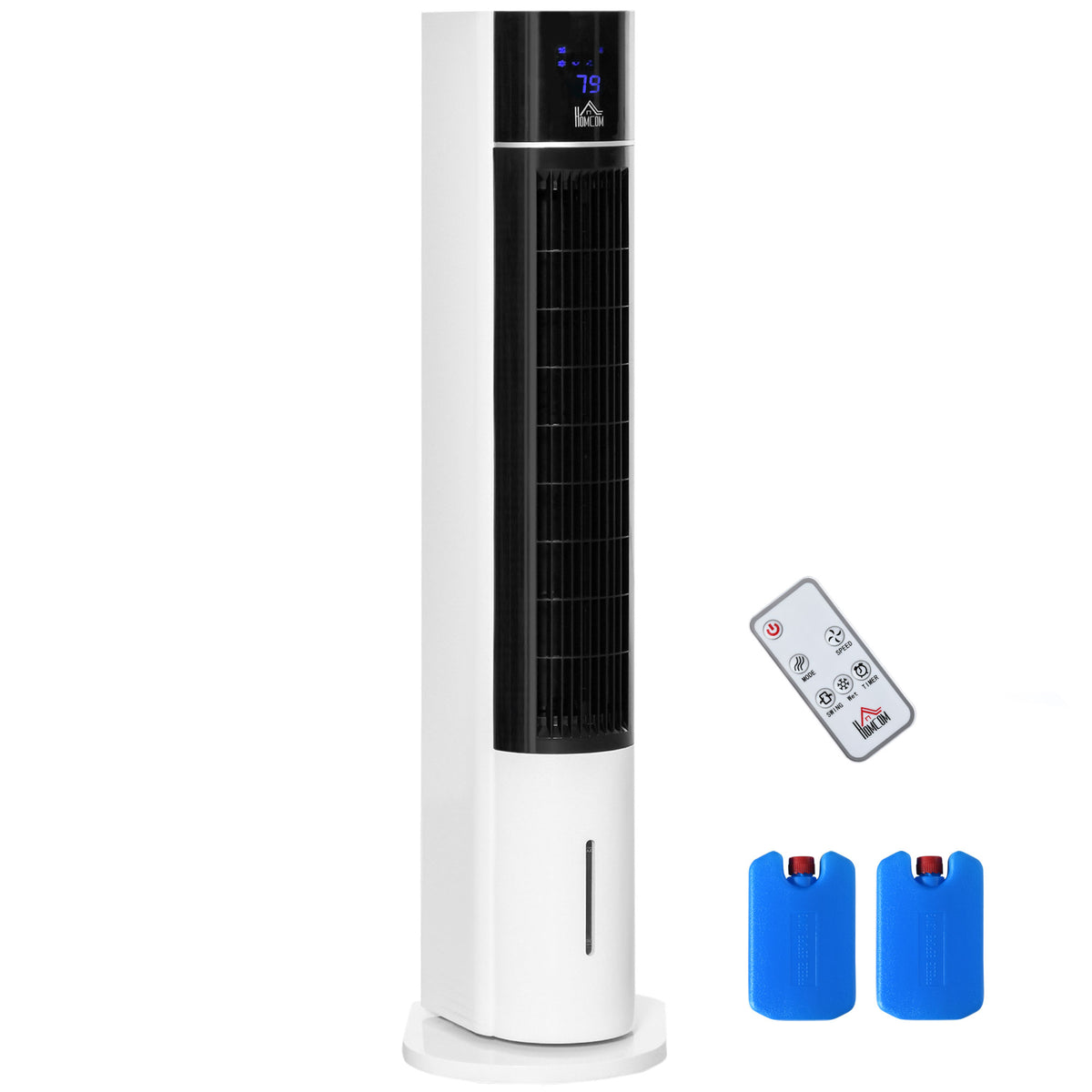 HOMCOM Portable Air Cooler, 3L Tank Evaporative Ice Cooling Tower Fan with 3 Modes, 3 Speeds, Remote, Timer, 60√Ç¬∞ Oscillating, Portable Swamp Cooler for Home Bedroom, White