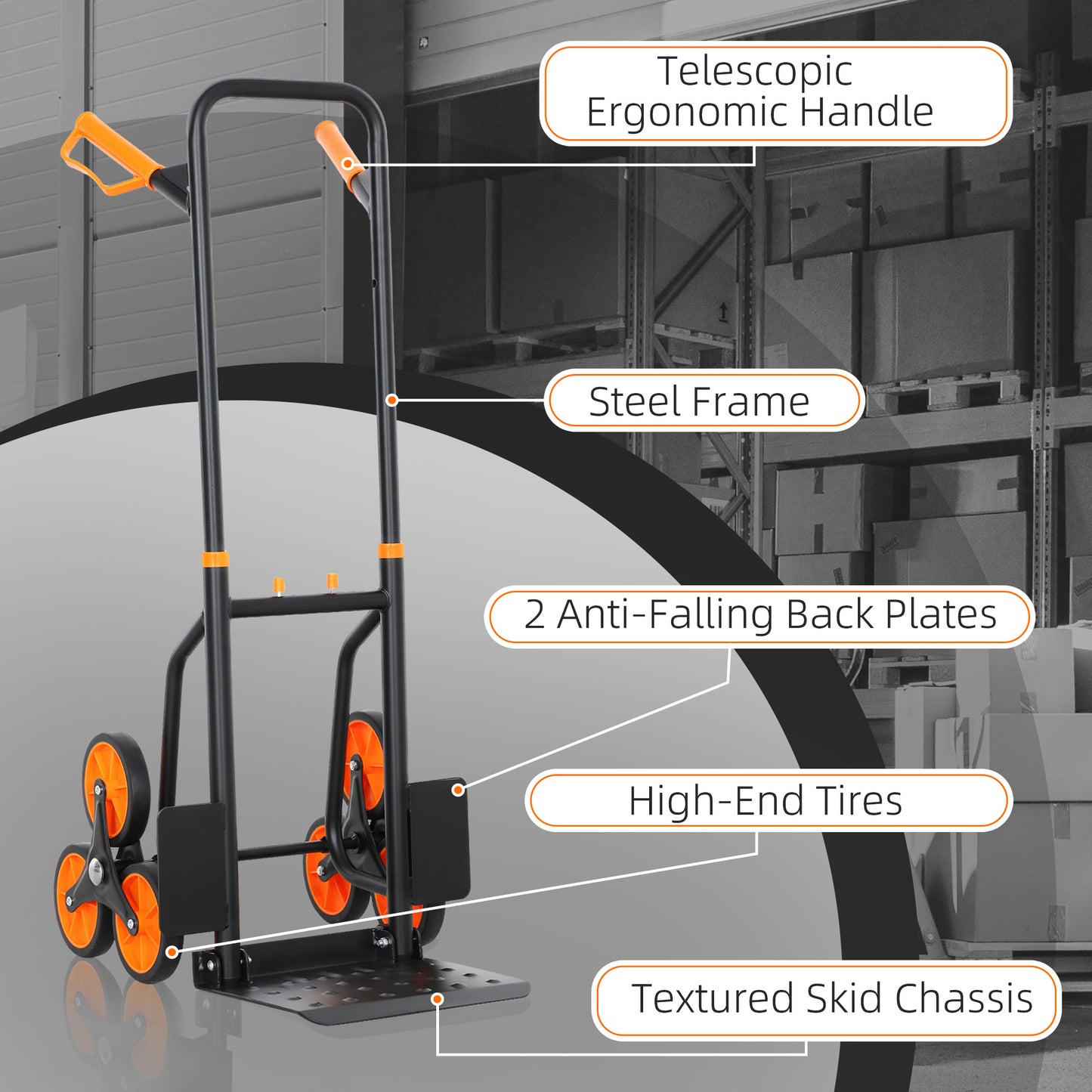 DURHAND Six-Wheel Folding Sack Barrow Trolley - Black/Orange
