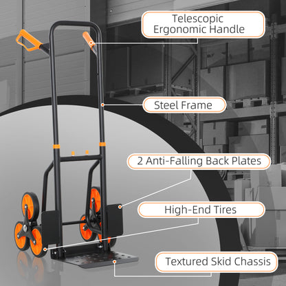 DURHAND Six-Wheel Folding Sack Barrow Trolley - Black/Orange