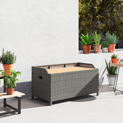 Outsunny 130 L Rattan Garden Storage Box, with Seat - Grey