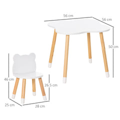 HOMCOM 3-Piece Kids Table and Chair Set with 2 Bear-Shaped Chairs, for Ages 1-4 Years, White