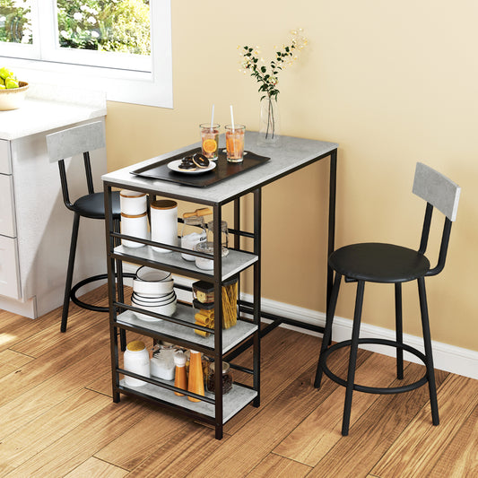 HOMCOM Three-Piece Kitchen Dining Set, with Shelves - Grey/Black