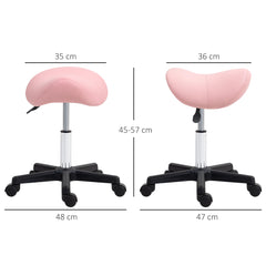 HOMCOM Saddle Stool, PU Leather Adjustable Rolling Salon Chair with Steel Frame for Massage, Spa, Beauty and Tattoo, Pink