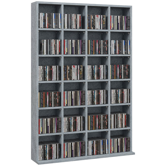 HOMCOM CD Storage Unit with Adjustable Shelves, 89 x 130.5 cm, Cement Grey