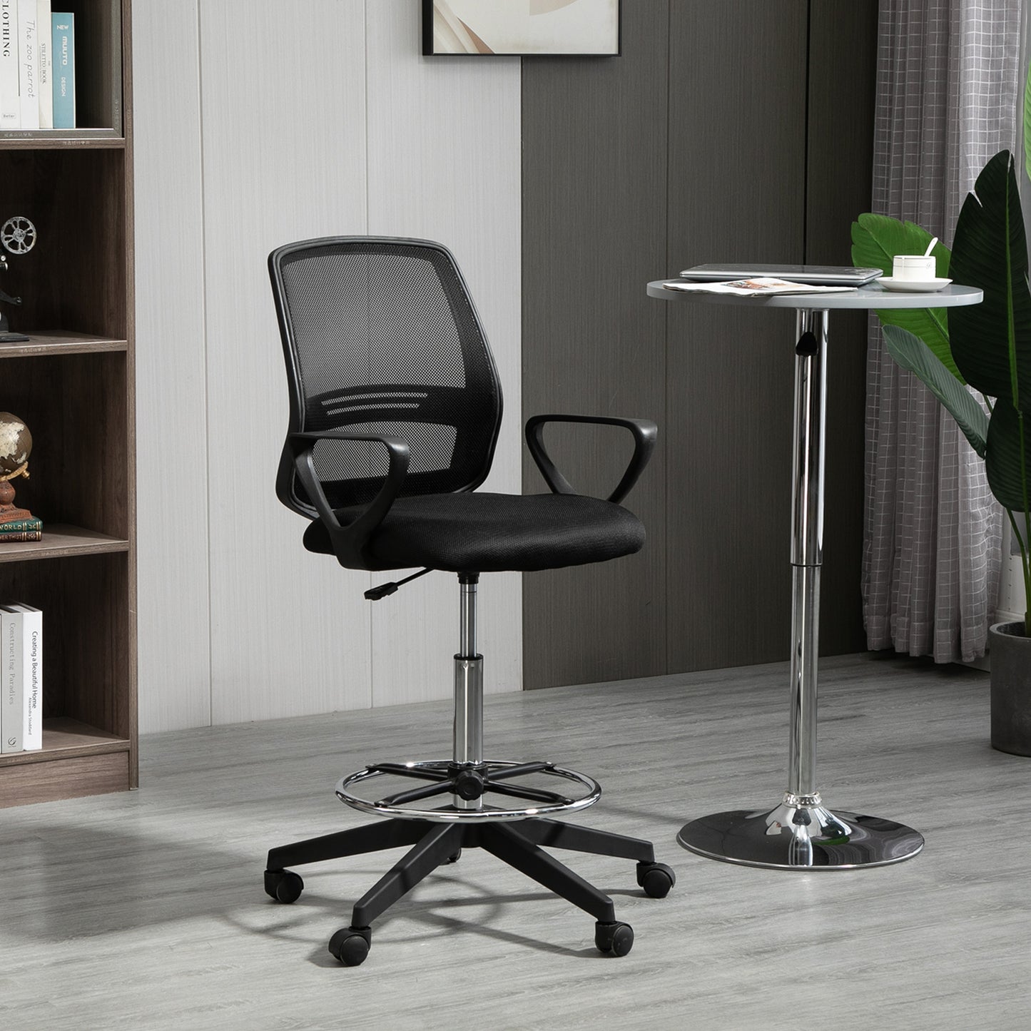 Vinsetto Ergonomic Mesh Back Draughtsman Chair, Tall Standing Desk Chair with Adjustable Height and Footrest 360√Ç¬∞ Swivel, Black
