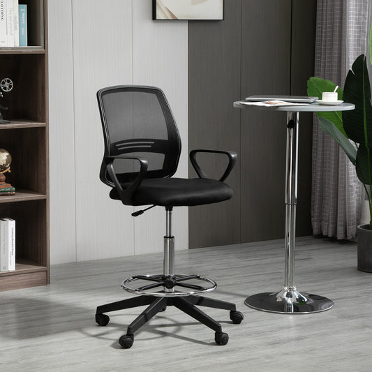 Vinsetto Ergonomic Mesh Back Draughtsman Chair, Tall Standing Desk Chair with Adjustable Height and Footrest 360√Ç¬∞ Swivel, Black