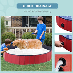 PawHut Foldable Dog Paddling Pool Pet Cat Swimming Pool Indoor/Outdoor Collapsible Summer Bathing Tub Shower Tub Puppy Washer (â160 √É‚Äî 30H cm, Red)