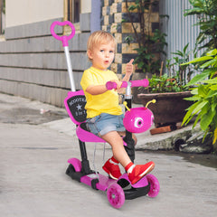 HOMCOM 5 in1 Kids Scooter 3 Wheel Toddler scooter Kick Scooter with Adjustable Handlebar, Removable Seat & Back Rest for 18 Month+, Pink