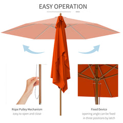 Outsunny 2.5m Wood Garden Parasol Sun Shade Patio Outdoor Wooden Umbrella Canopy Orange