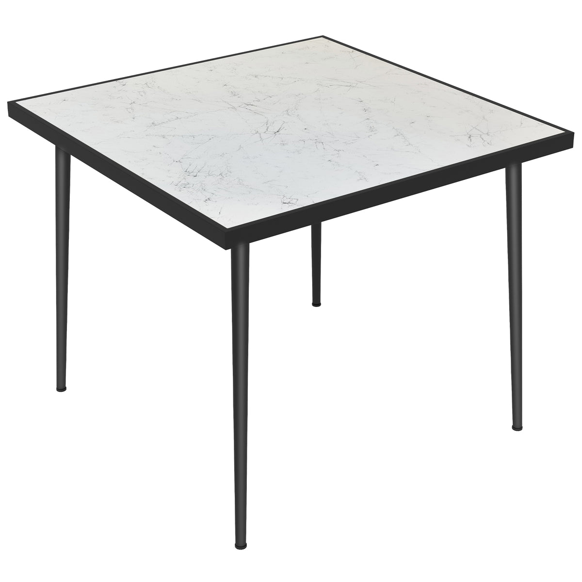 Outsunny Square Garden Table, Outdoor Dining Table for 4 with Marble Effect Tempered Glass Top and Steel Frame for Patio, White