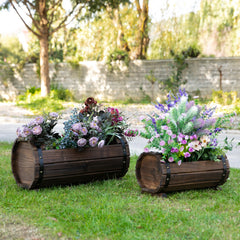 Outsunny 2PCs 56L Wooden Planter Box Flower Plant Pot Outdoor Flower Beds Plant Box with Solid Wood Carbonized Colour