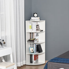 HOMCOM 4-Tier Corner Open Shelf Bookcase Fan Bookshelf Plants Stand Wood Freestanding Unit, 40x40x120cm, White