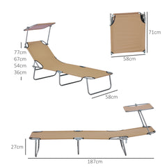 Outsunny Sun Lounger, with Adjustable Face Canopy - Brown