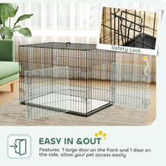 PawHut Foldable Dog Crate with 2 Doors with Tray, Soft Cushion, for Large Medium Dogs, 91 x 62 x 68, Black