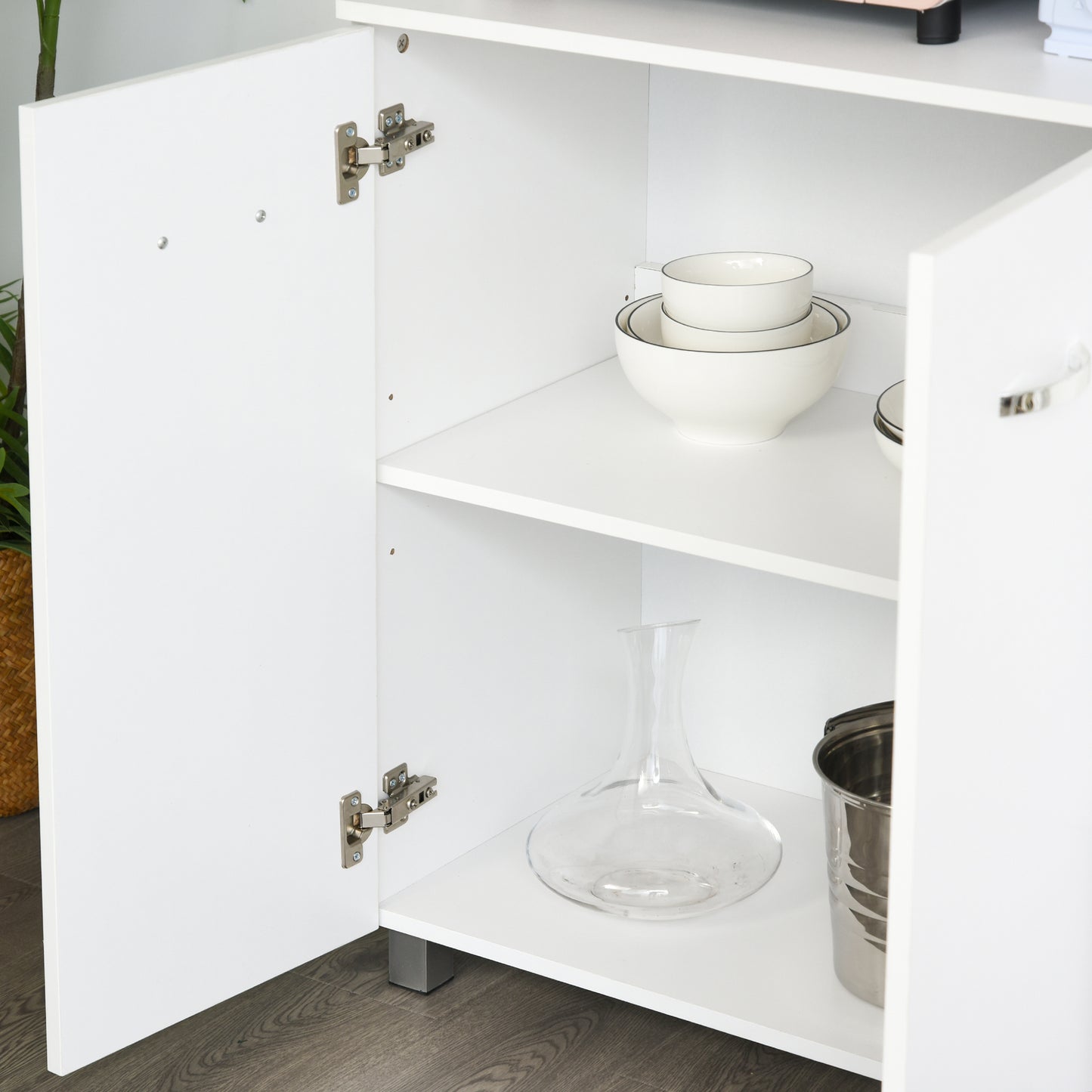 HOMCOM Kitchen Cupboard, 183cm Tall Storage Cabinet with Countertop, Sideboard with 3 Small Drawers, Flip Up Top Door, 3 Cabinet Doors and Open Shelves, 100W x 39.5D x 183.5H cm, White