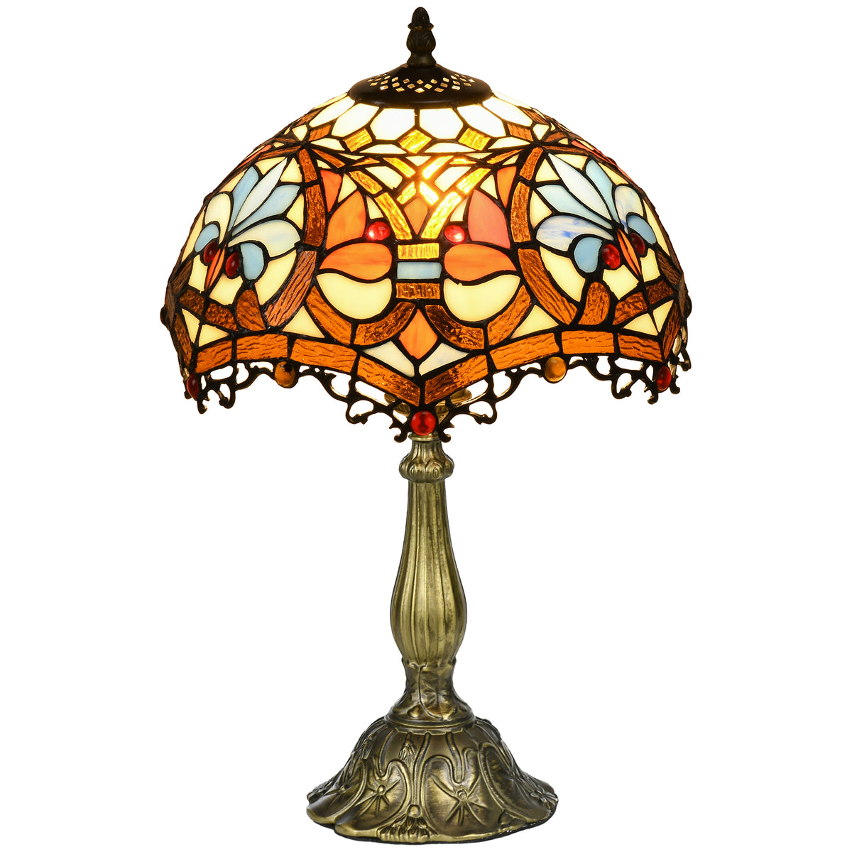 HOMCOM Stained Glass Table Lamp, Handcrafted Artisan Collectible, Suitable for Living Room and Bedside, Multi-Coloured, √ê¬§31 x 48Hcm, Zinc Alloy.