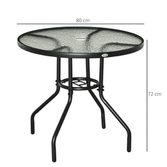 Outsunny Outdoor √è‚Ä†80cm Round Dining Table Tempered Glass Top Steel Frame Bistro Coffee End Side Table Garden w/ Parasol Hole