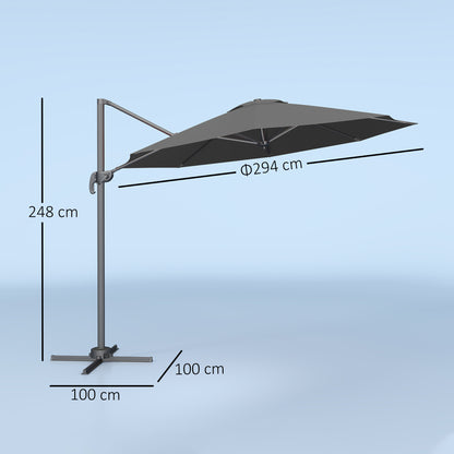 Outsunny 3 x 3(m) Cantilever Parasol with Cross Base, Garden Umbrella with 360√Ç¬∞ Rotation, Crank Handle and Tilt for Outdoor, Black