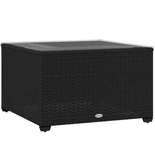 Outsunny 62 x 62cm Glass-Top Rattan Side Table - Black