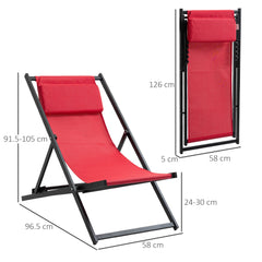 Outsunny Set of 2 Folding Garden Beach Aluminium Frame Deck Chairs Deckchairs Seaside Folding Garden Patio Lounger, Red