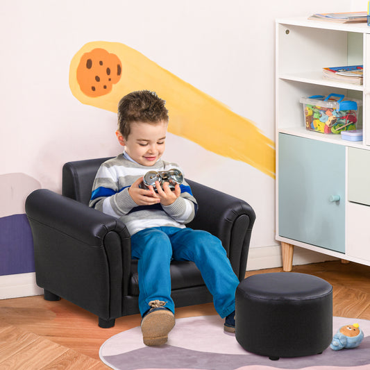 طقم أريكة للأطفال بمقعد واحد من HOMCOM Toddler Chair، 54 × 42 × 41 سم، أريكة للأطفال مع مقعد، أسود