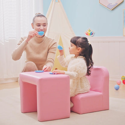 HOMCOM 2 In 1 Toddler Sofa Chair, 48 x 44 x 41 cm, for Game Relax Playroom, Pink