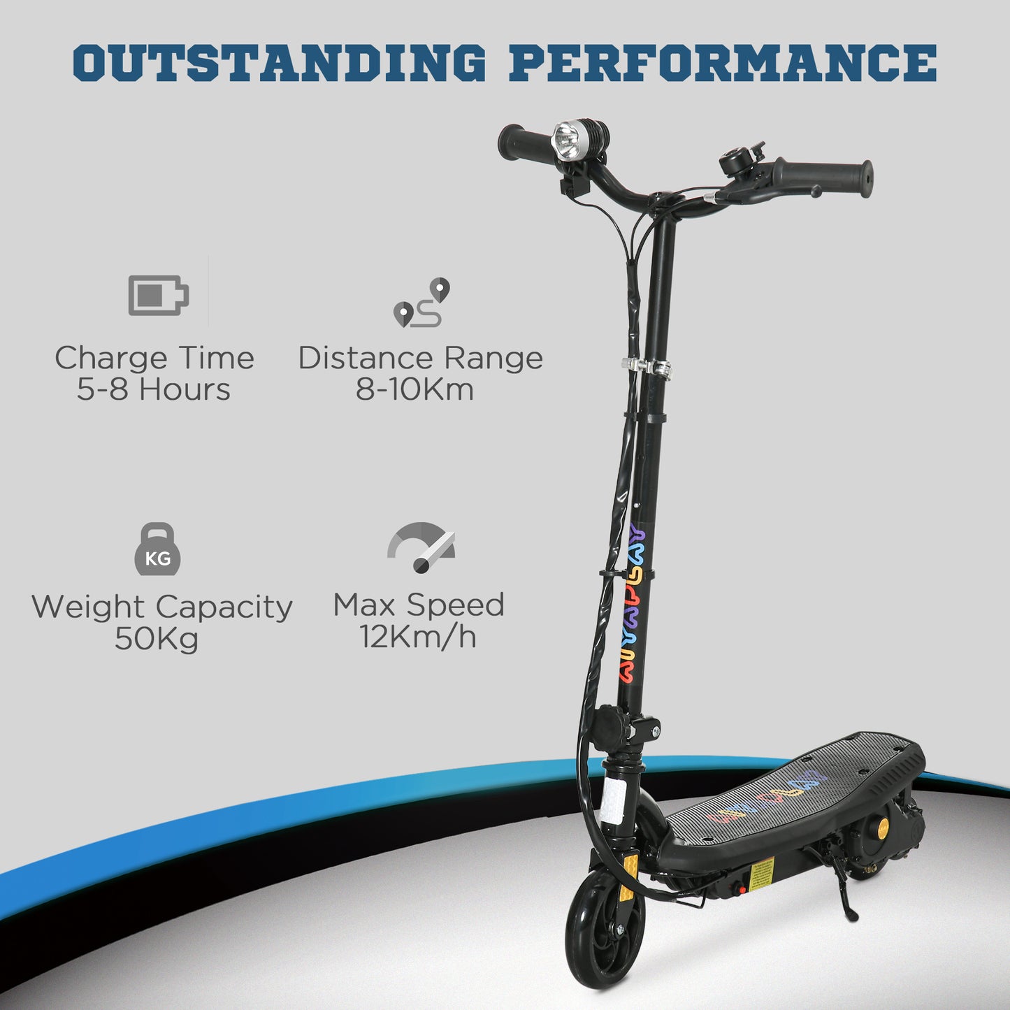 HOMCOM Foldable Electric Scooter, with LED Headlights, for Ages 7-14 Years, Black