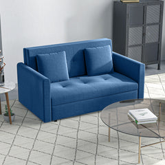 HOMCOM 2 Seater Sofa Bed, Convertible Bed Settee, Modern Fabric Loveseat Sofa Couch with 2 Cushions, Hidden Storage for Living Room, Guest Room, Deep Blue