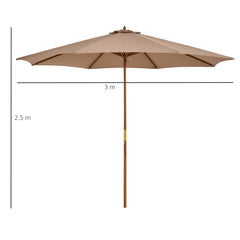 Outsunny 3(m) Garden Umbrella Wooden Parasol 8 Ribs Bamboo Sun Shade Patio Outdoor Umbrella Canopy Khaki