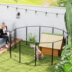 PawHut 12 Panels Heavy Duty Dog Playpen with Doors, for Large Dogs, 100cm High, Black