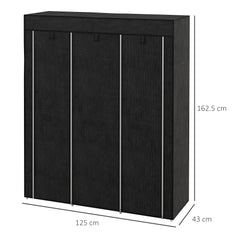 HOMCOM Fabric Wardrobe, Portable Wardrobe, Clothes Storage Unit with 8 Shelves, 2 Hanging Rods, 125 x 43 x 162.5 cm, Black