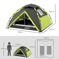 Outsunny Two-Man One Room Camping Tent, with Accessories - Green