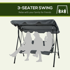 Outsunny Three-Seater Garden Swing Chair, with Adjustable Canopy - Grey