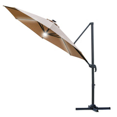 Outsunny 3(m) LED Cantilever Parasol Outdoor Sun Umbrella w/ Base Solar Lights Brown