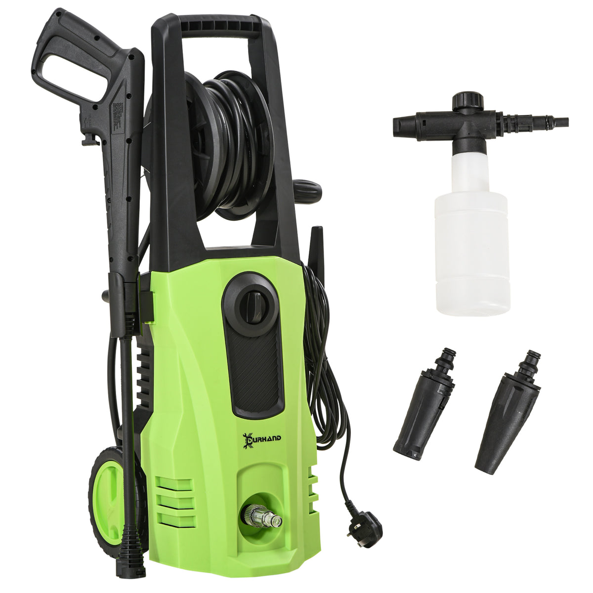 DURHAND 1800W High√Ç Pressure√Ç Washer, 150 Bar Pressure, 510 L/h Flow, High-Performance Portable Power Jet Wash Cleaner Green