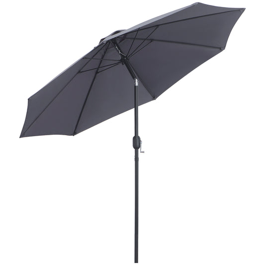 Outsunny 2.7M Garden Parasol Umbrella with Glass Fibre Ribs and Aluminium Frame, Tilting Sun Shade Shelter Canopy, Charcoal Grey