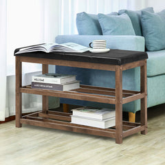 3 Tiers Shoe Storage Bench with Cushioned Seat-Brown