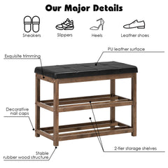 3 Tiers Shoe Storage Bench with Cushioned Seat-Brown