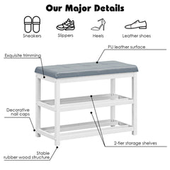 3 Tiers Shoe Storage Bench with Cushioned Seat-White