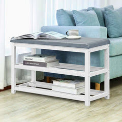 3 Tiers Shoe Storage Bench with Cushioned Seat-White