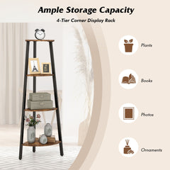 4-Tier Corner Ladder Shelf with Heavy-duty Metal Frame and Anti-toppling Device-Rustc Brown