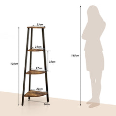 4-Tier Corner Ladder Shelf with Heavy-duty Metal Frame and Anti-toppling Device-Rustc Brown