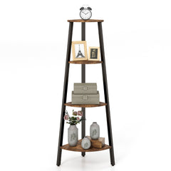 4-Tier Corner Ladder Shelf with Heavy-duty Metal Frame and Anti-toppling Device-Rustc Brown