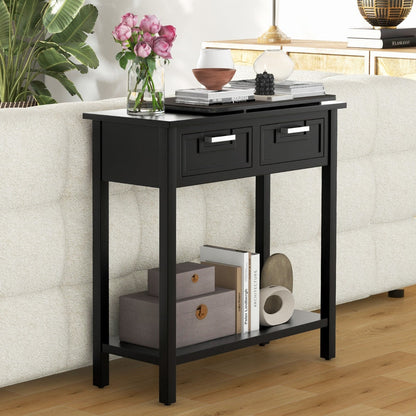 Modern Console Table 2 Drawer with Shelf-Black