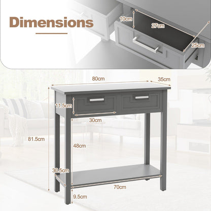 Modern Console Table 2 Drawer with Shelf-Grey