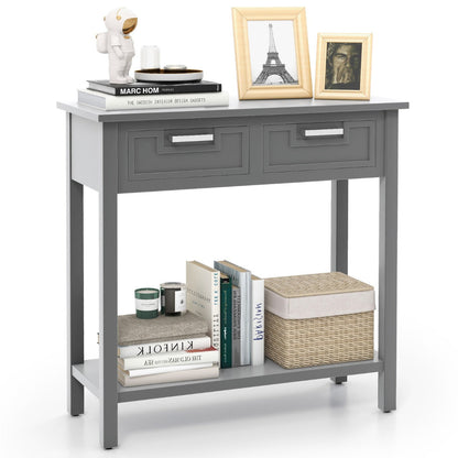 Modern Console Table 2 Drawer with Shelf-Grey