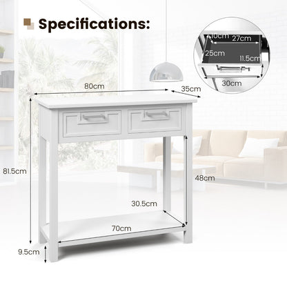 Modern Console Table 2 Drawer with Shelf-White