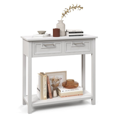 Modern Console Table 2 Drawer with Shelf-White