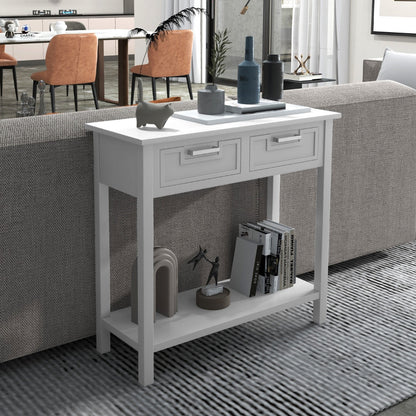 Modern Console Table 2 Drawer with Shelf-White