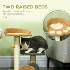 PawHut 52cm Small Cat Tree for Indoor Cats, Scratching Posts with Two Beds, Toy Ball